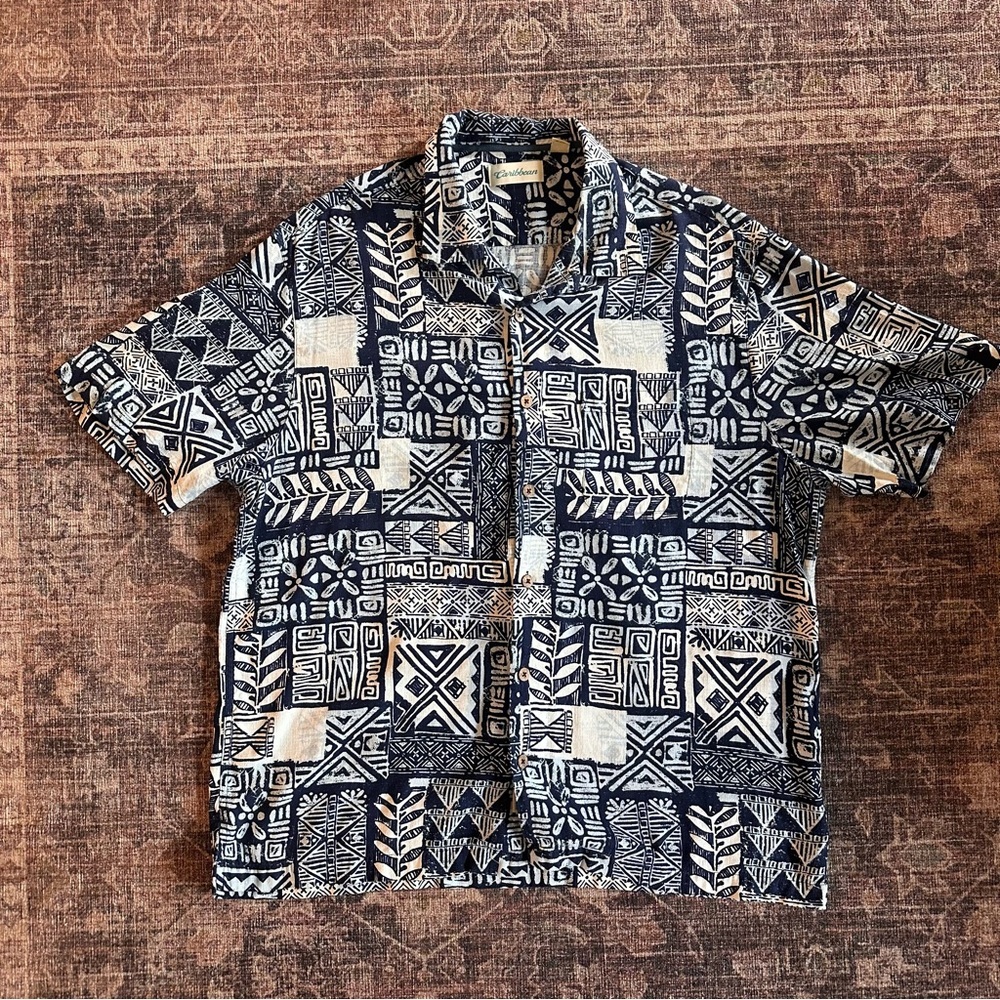 Caribbean Silk Blend Pattern Button Up | Men’s XL